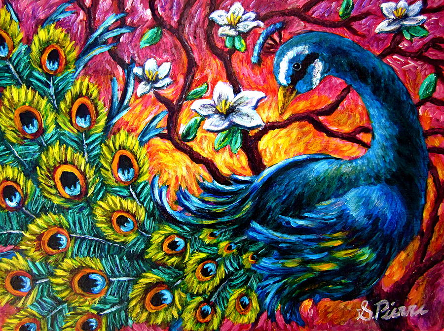 Peacock Painting - Luminous Peacock by Sebastian Pierre