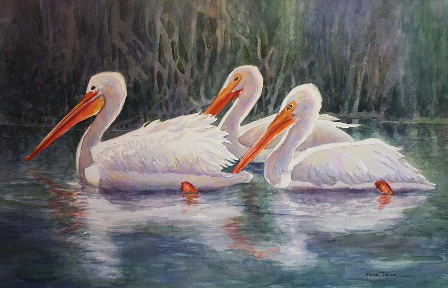 Luminous White Pelicans Painting by Roxanne Tobaison