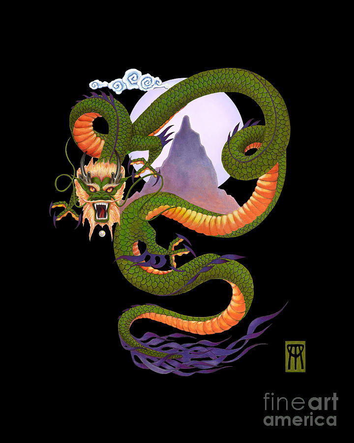 Dragon Digital Art - Lunar Chinese Dragon on Black by Melissa A Benson