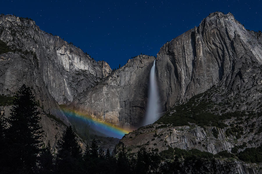 Lunar Moonbow at Yosemite Falls Photograph by Larry Marshall