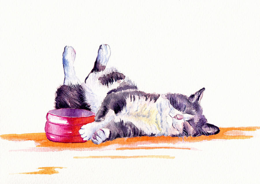 Cat Painting - Lunch Break by Debra Hall