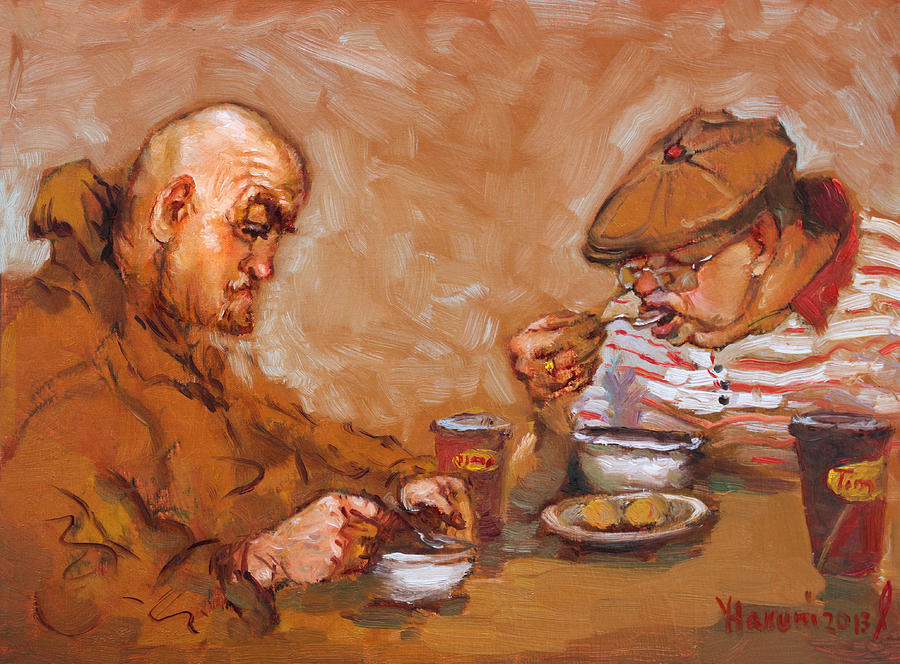 Tim Horton Painting - Lunchtime at Tim  by Ylli Haruni