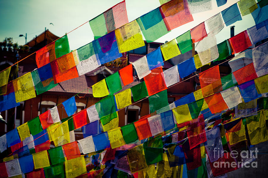 Lungta prayer flags near Stupa Boudhanath Photograph by Raimond Klavins