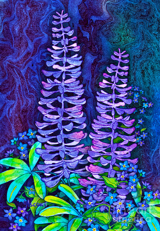 Flowers Still Life Painting - Lupine Bouquet by Teresa Ascone