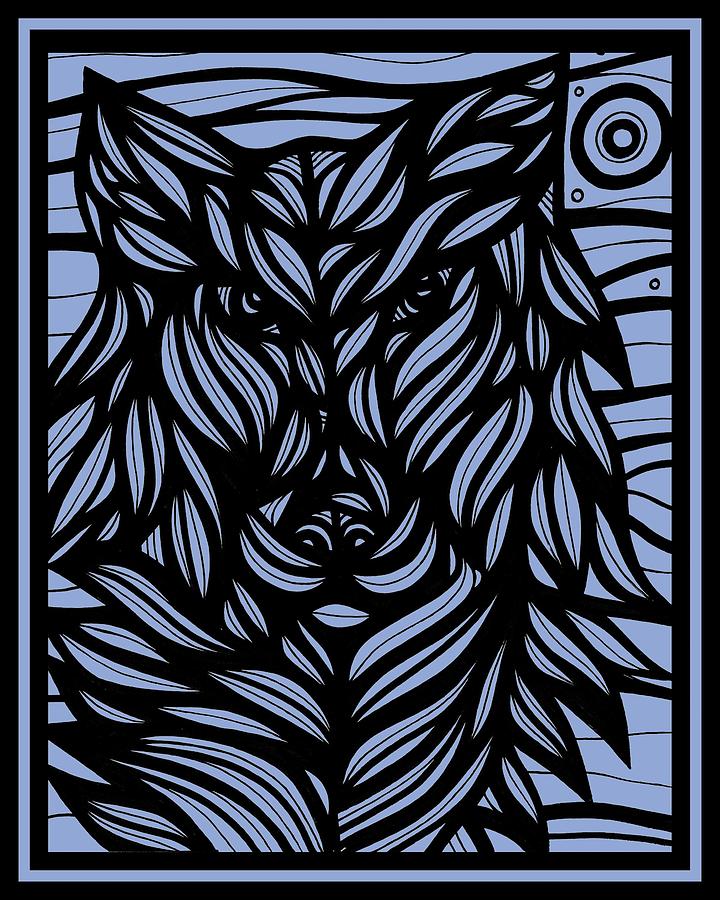 black and blue wolf drawing