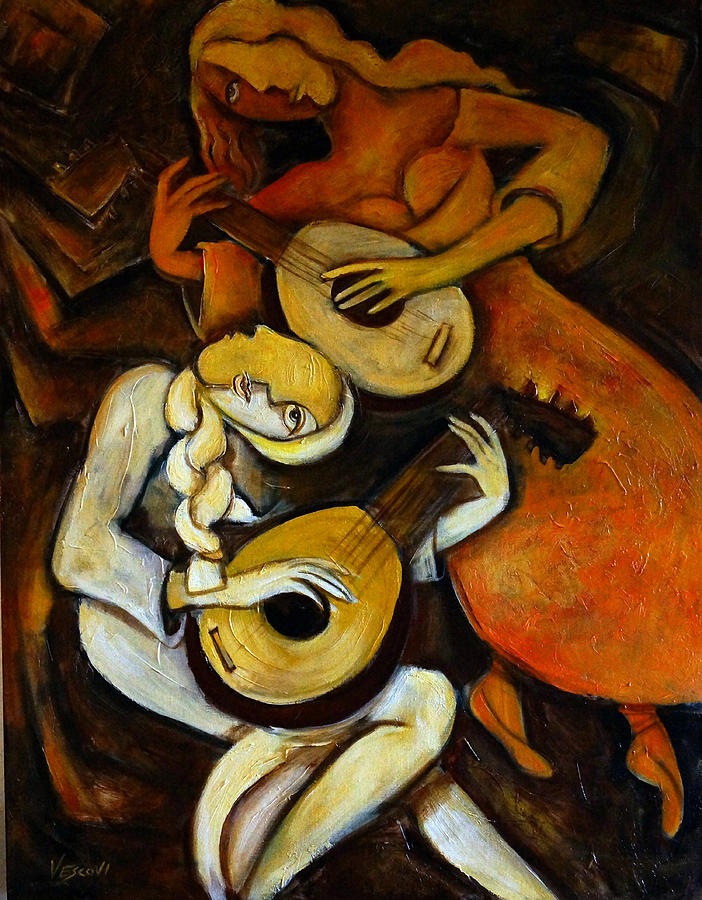 Lute Players Painting by Valerie Vescovi