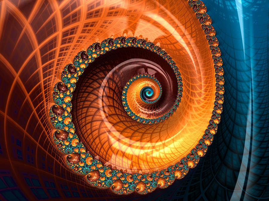 Abstract Digital Art - Luxe fractal spiral brown and blue by Matthias Hauser