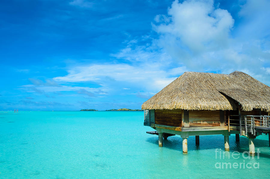 Paradise Photograph - Luxury thatched roof over-water bungalow by IPics Photography