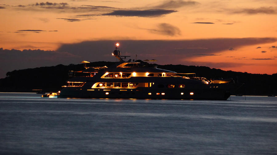 Luxury yacht silhouette at dusk  Photograph by Brch Photography