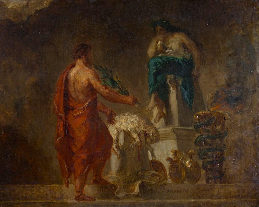 Eugene Delacroix Painting - Lycurgus Consulting the Pythia by Eugene Delacroix