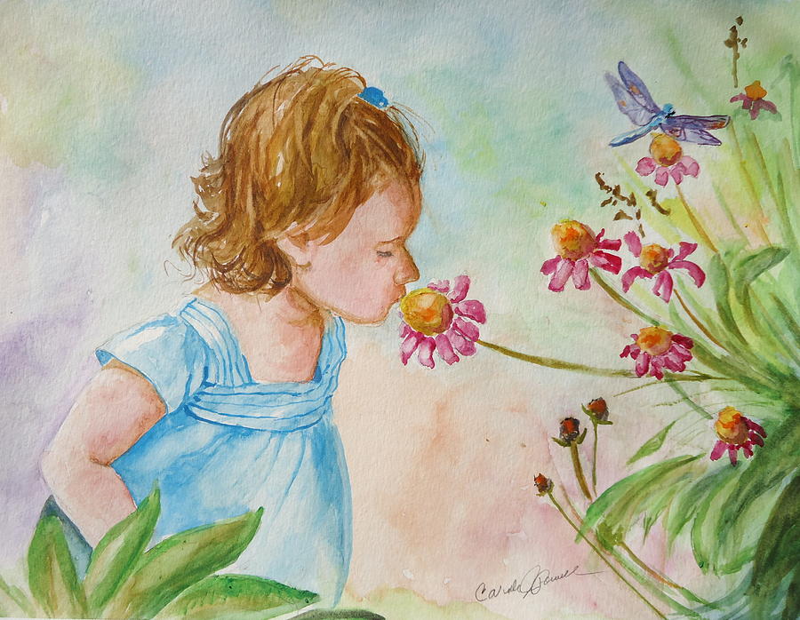 Lydia and the coneflower Painting by Carole Powell