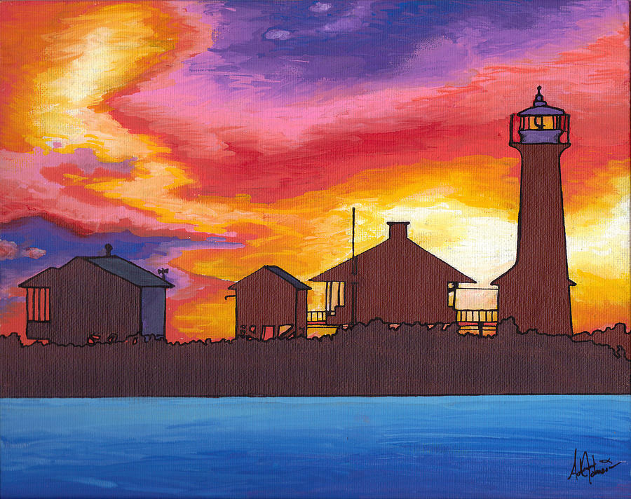 Lydia Anne Lighthouse at Sunset Painting by Adam Johnson