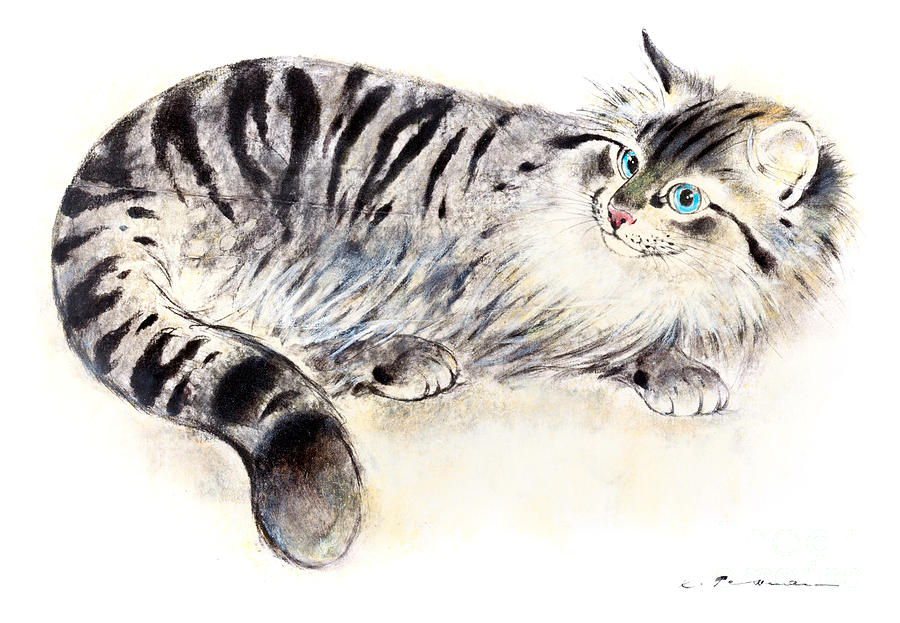 Cat Painting - Lying persian cat by Kurt Tessmann