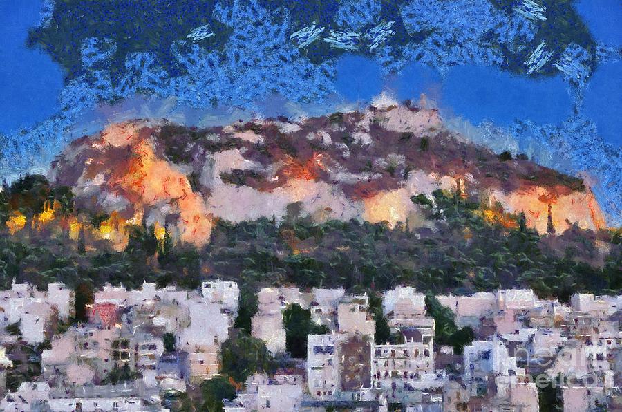 Lycabettus hill during dusk time #2 Painting by George Atsametakis
