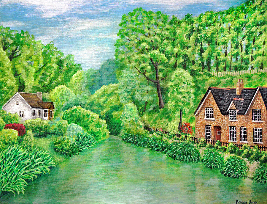 Cottage Painting - Lymm Village Lower Dam by Ronald Haber