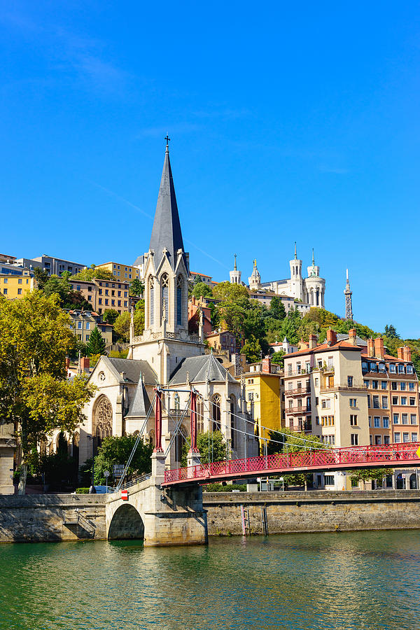 Lyon cityscape from Rhone River Photograph by Syolacan