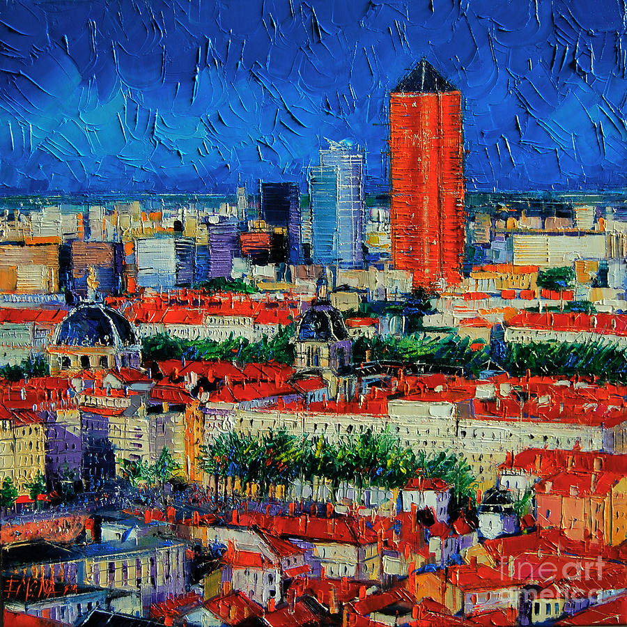 Lyon View From Jardins Des Curiosites  Painting by Mona Edulesco