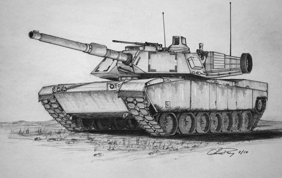 M1 Abrams Drawing - M-1 Abrams Ready to Rock and Roll by Chris Dang.