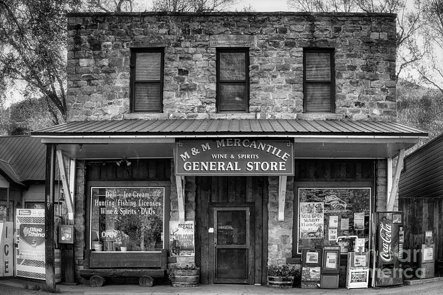 Sign Photograph - M and M Mercantile bw by Jerry Fornarotto