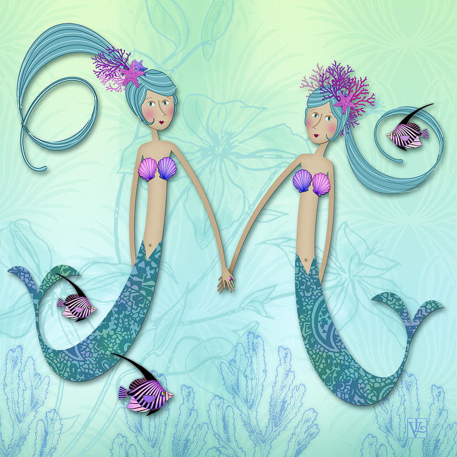 M is for Marvelous Mermaids Digital Art by Valerie Drake Lesiak