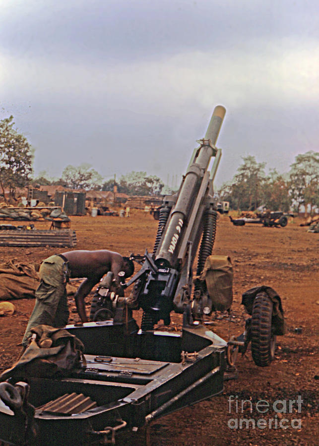 Battery Photograph - M102 105mm light towed howitzer  2 9th Arty at LZ Oasis R Vietnam 1969 by Monterey County Historical Society