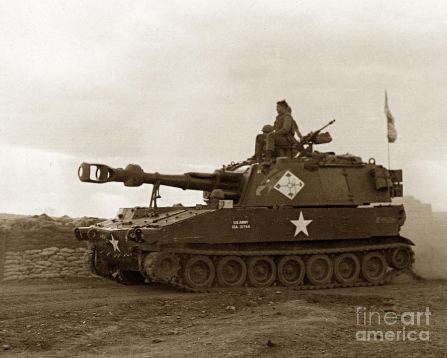 Battery Photograph - M109 self-propelled 5/16th  155mm Howitzer Vietnam 1968 by Monterey County Historical Society