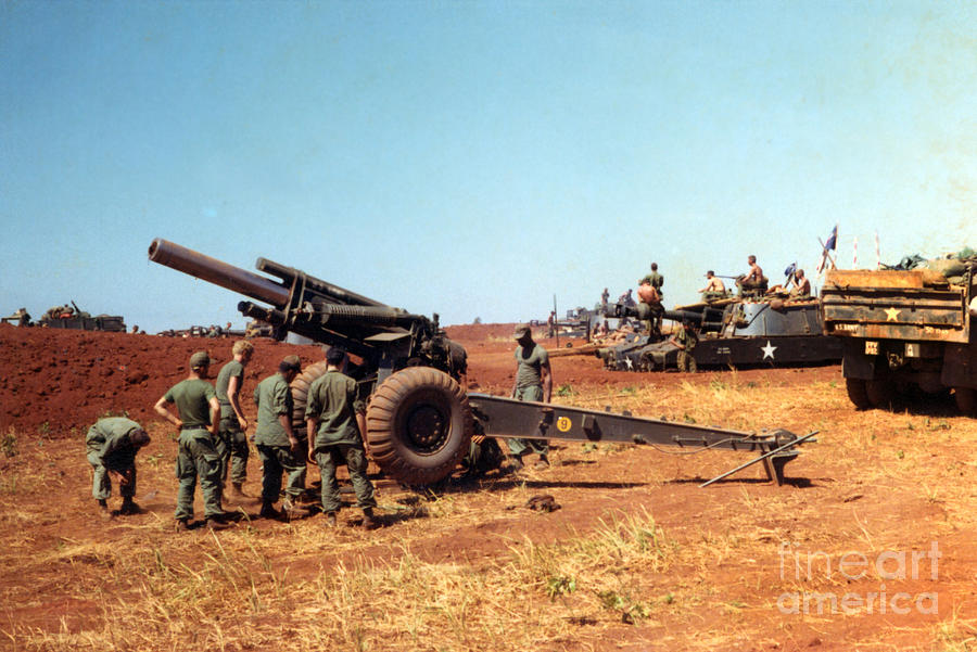 M114 Photograph - M114 155 mm howitzer was a towed howitzer 4th ID Pleiku Vietnam Novembr 1968 by Monterey County Historical Society