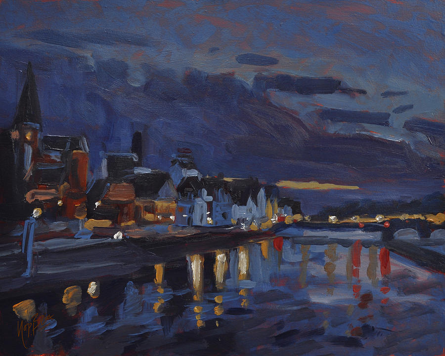 Sunset Painting - Maastricht in sunset sky by Nop Briex