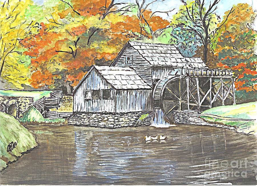 Mabry Grist Mill in Virginia USA Painting by Carol Wisniewski