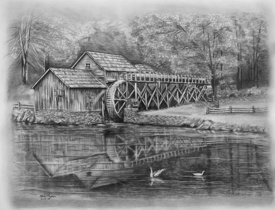 Mabry Mill Pencil Drawing Drawing by Lena Auxier