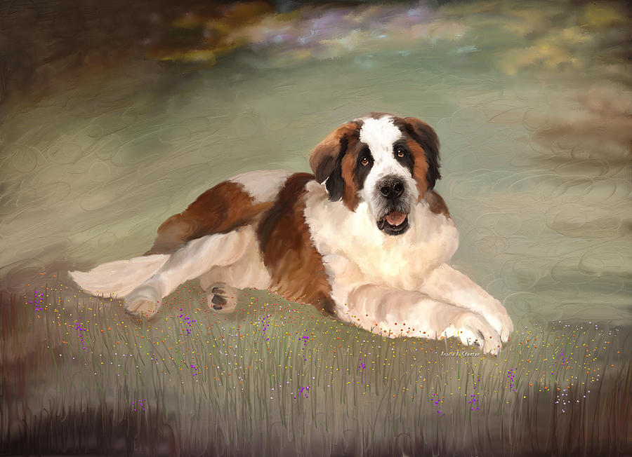 Dog Painting - Mac the St. Bernard by Angela Stanton