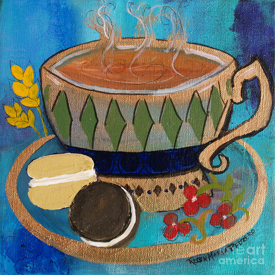 Tea Painting - Macaroons and Tea by Robin Pedrero