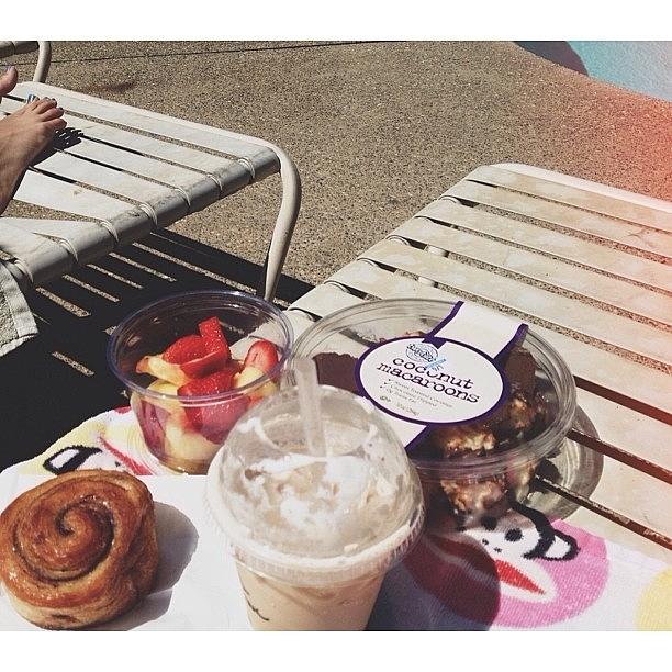 Macaroons. Morning Bun. Fruit. Latte☀ Photograph by Molly Peters