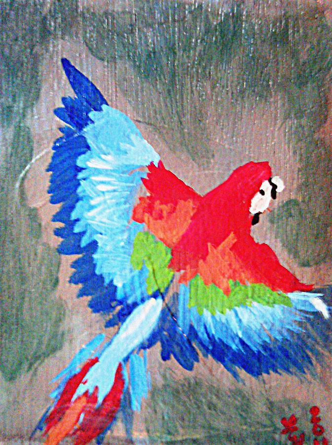 Macaw in flight Painting by Loretta Nash