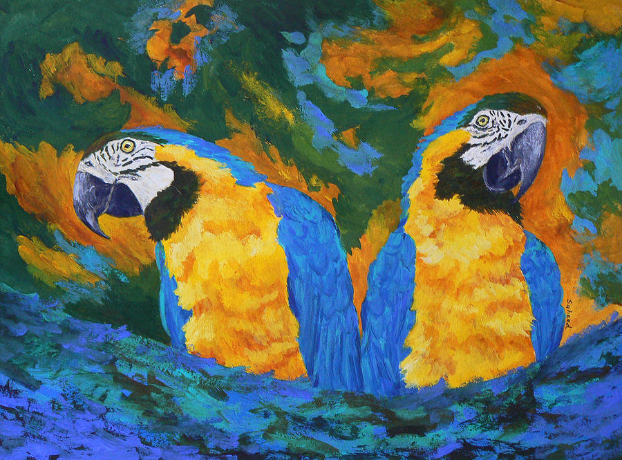 Macaw Mates Painting by Margaret Saheed