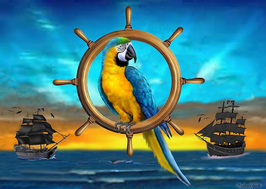 Bird Digital Art - Macaw Pirate Parrot by Glenn Holbrook