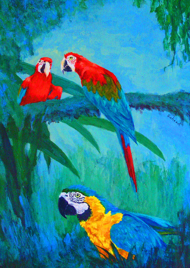 Macaw Painting - Macaw Trio by Margaret Saheed