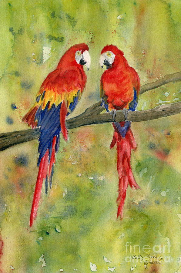 Scarlet Macaws Painting by Melly Terpening