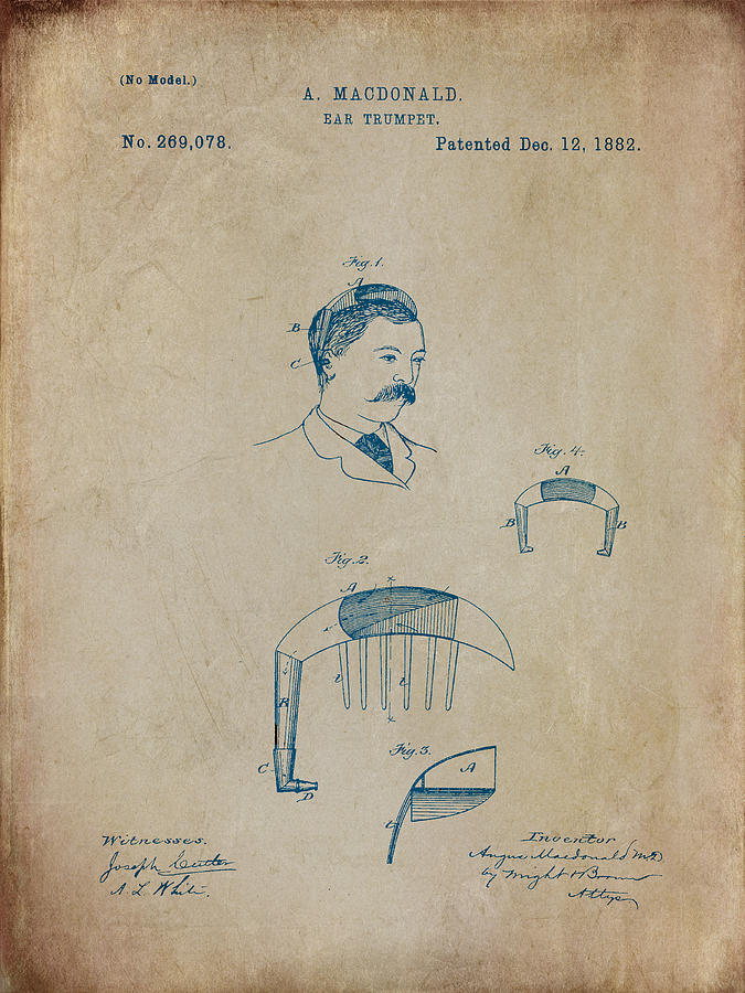 MacDonald Ear Trumpet Patent 1882 - Aged Digital Art by Paulette B Wright