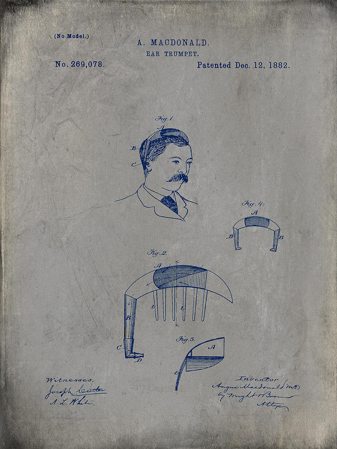 MacDonald Ear Trumpet Patent 1882 - gray Digital Art by Paulette B Wright