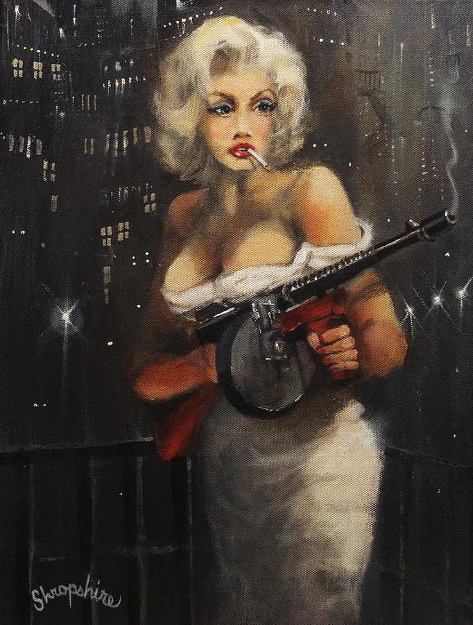 Machine Gun Madam Painting by Tom Shropshire