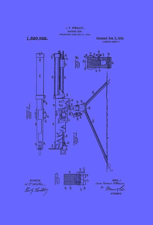 Vintage Drawing - Machine Gun Patent 1920 by Mountain Dreams