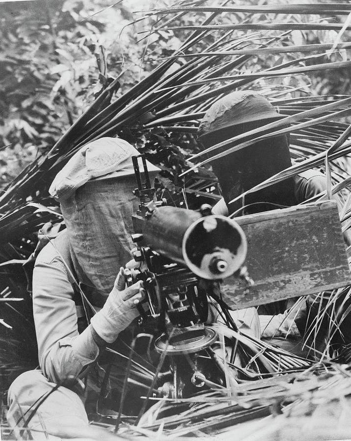 Black And White Photograph - Machine Gunners In The Caribbean Area by Stocktrek Images