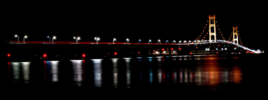 Mackinac Bridge at Night Photograph by Michael Donahue