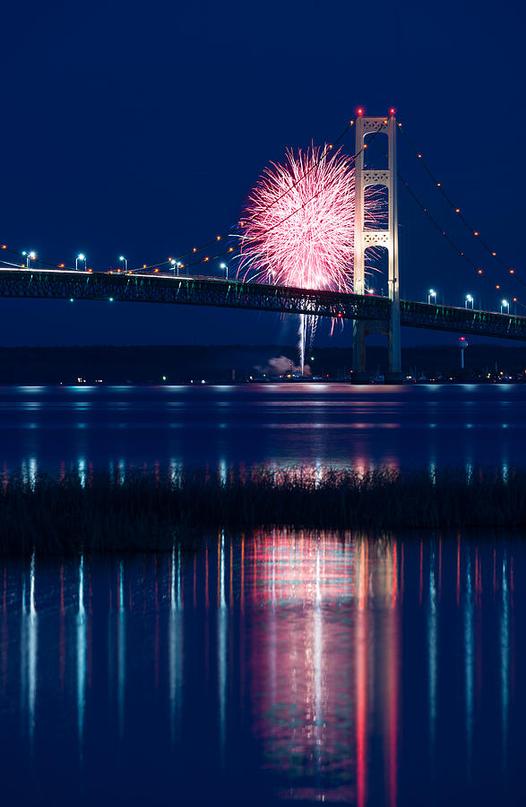Mackinac Bridge Fireworks Photograph by Steve Gadomski Pixels