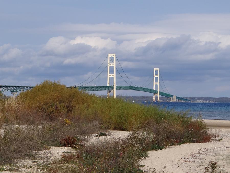 Mackinac Bridge From The Shore Photograph by Keith Stokes