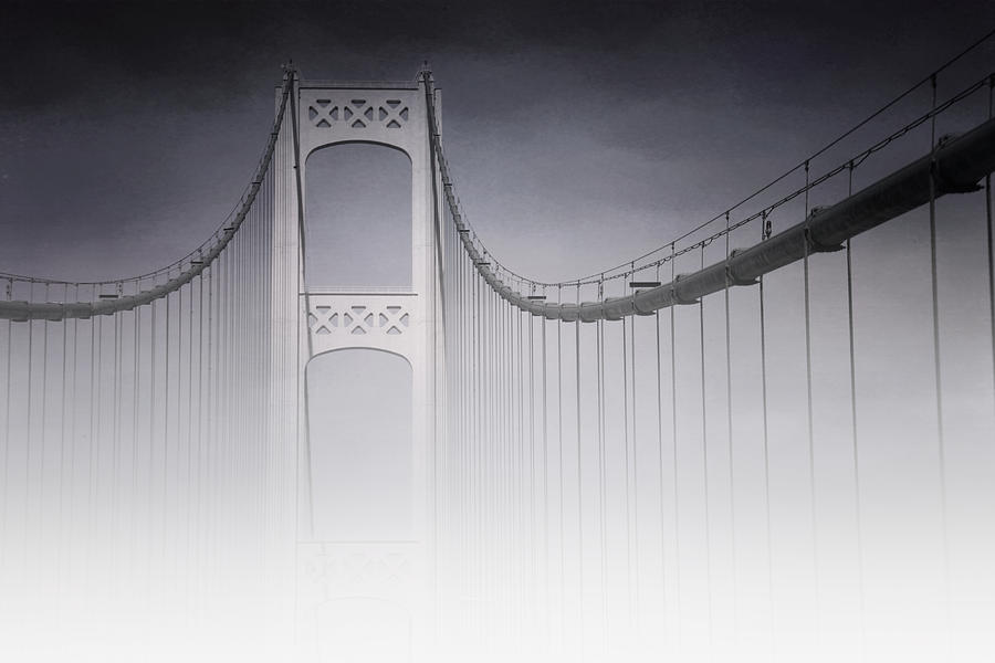 Mackinac Bridge in the Fog Michigan Photograph by Evie Carrier