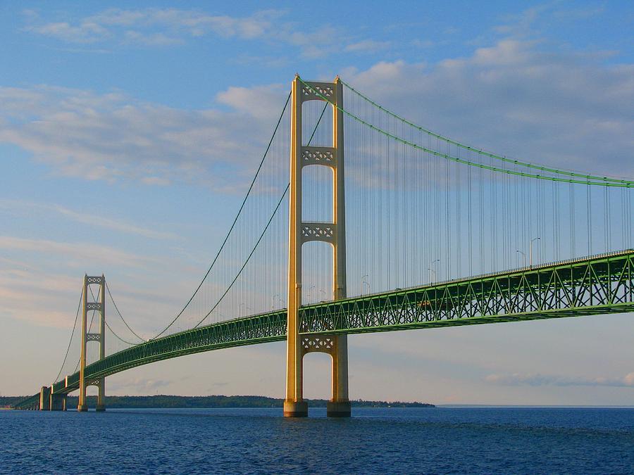 Mackinac Bridge in the Setting Sunlight Photograph by Keith Stokes