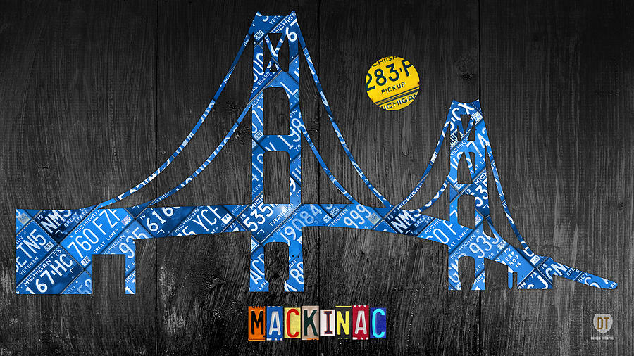 Mackinac Bridge Michigan License Plate Art Mixed Media by Design Turnpike