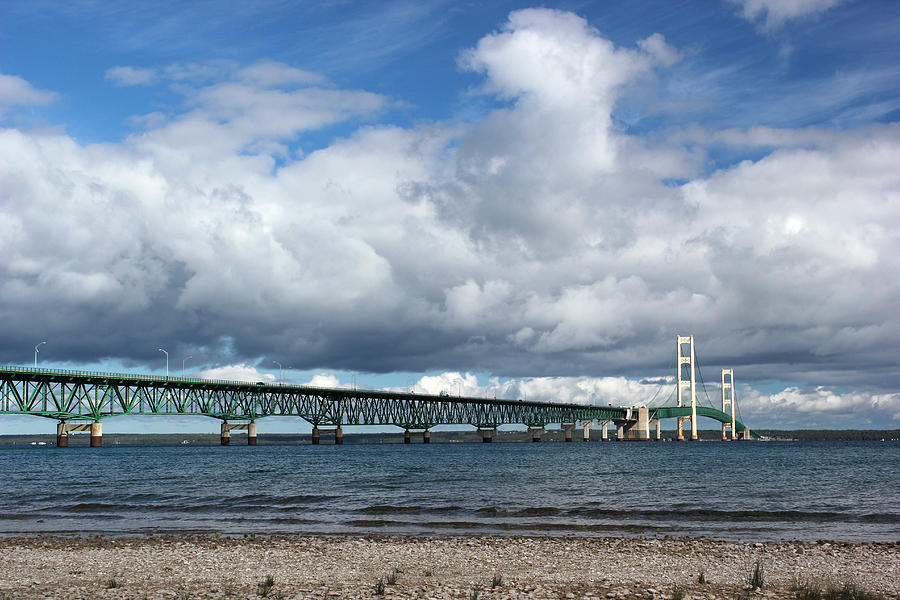 Mackinac Bridge with Clouds 2 Photograph by Mary Bedy